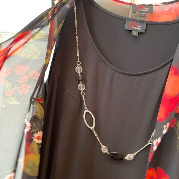 BLACK SLEEVELESS DRESS WIRH BLACK CHIFFON FLOWER PRNT SLEEVELESS DUSTER 1X - Picture 5 of 8